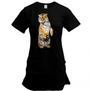 Подовжена футболка з тигром на двох лапах