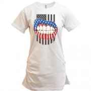 Подовжена футболка American lips Американський флаг Вуста