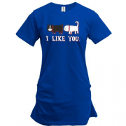 Подовжена футболка з котами і написом "i like you"