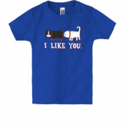 Детская футболка с котами и надписью "i like you"
