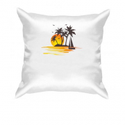 Подушка с пальмами и парусником на закате