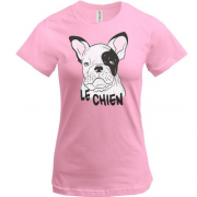 Футболка з написом "Le Chien" і собакою