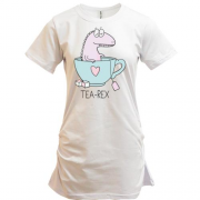 Подовжена футболка з написом "Tea Rex" і динозавром в чашці