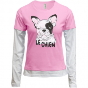 Жіночий лонгслів Комбі з написом "Le Chien" і собакою