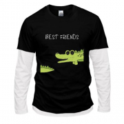 Лонгслив комби с крокодилом и хвостом "Лучшие друзья"
