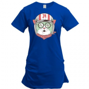 Подовжена футболка з котом в шоломі