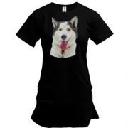 Подовжена футболка з собакою хаскі