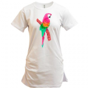 Подовжена футболка з рожевим папугою