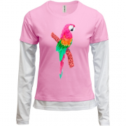 Комбинированный лонгслив с розовым попугаем