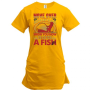 Подовжена футболка з дівчиною рибалкою і написами