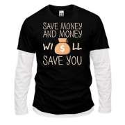 Комбінований лонгслів з написом "Save money"