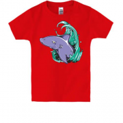 Детская футболка с акулой и волной