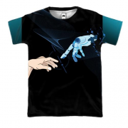 3D футболка и рукой человека и робота