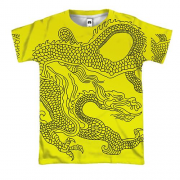 3D футболка с черным драконом на желтом фоне