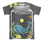 3D футболка с китом в чашке