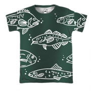 3D футболка с белыми рыбками