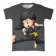 3D футболка с девочкой каратисткойв черном