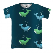 3D футболка с синим и зеленым китом