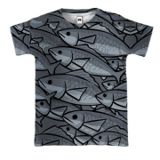 3D футболка с серыми рыбками