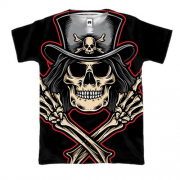3D футболка с рок скелетом в шляпе