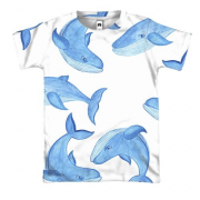 3D футболка з синіми китами