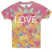 Детская 3D футболка с надписью "Love" и цветами