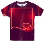 Детская 3D футболка с неоновой рамкой и сердечком
