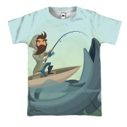 3D футболка с рыбаком и большой рыбой
