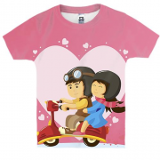 Детская 3D футболка с влюбленной парой на мопеде