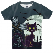 Детская 3D футболка с котом на кладбище