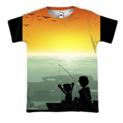 3D футболка с вечерней рыбалкой