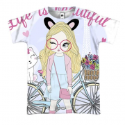 3D футболка с девушкой с котом и велосипедом