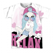 3D футболка с девушкой с котом Relax