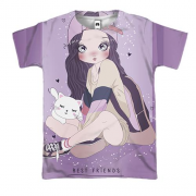 3D футболка с девушкой с котом Best friends