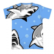 3D футболка с серыми акулами