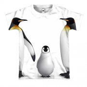3D футболка с семьей трех пингвинов