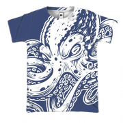3D футболка с белым осьминогом