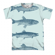 3D футболка с синими речными рыбами