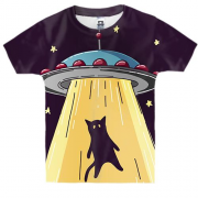 Детская 3D футболка с тарелкой забирающей кота
