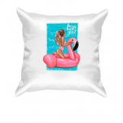 Подушка Девушка на надувном фламинго