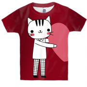 Детская 3D футболка с влюбленным котом мальчиком