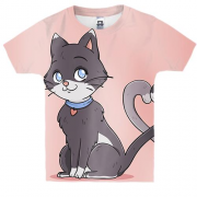 Детская 3D футболка с черным влюбленным котом