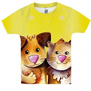 Дитяча 3D футболка з собакою і котом друзями