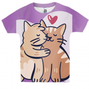 Детская 3D футболка с котами которые целуются