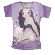 Женская 3D футболка с девушкой с котом Best friends
