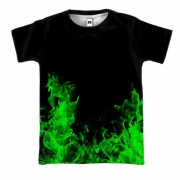 3D футболка зелений Вогонь
