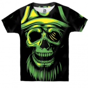 Детская 3D футболка с зеленым черепом пиратом