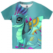 Детская 3D футболка с бирюзовым дракончиком