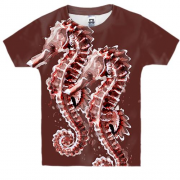 Дитяча 3D футболка з закоханими червоними морськими кониками