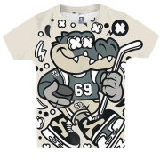 Детская 3D футболка с крокодилом хоккеистом
